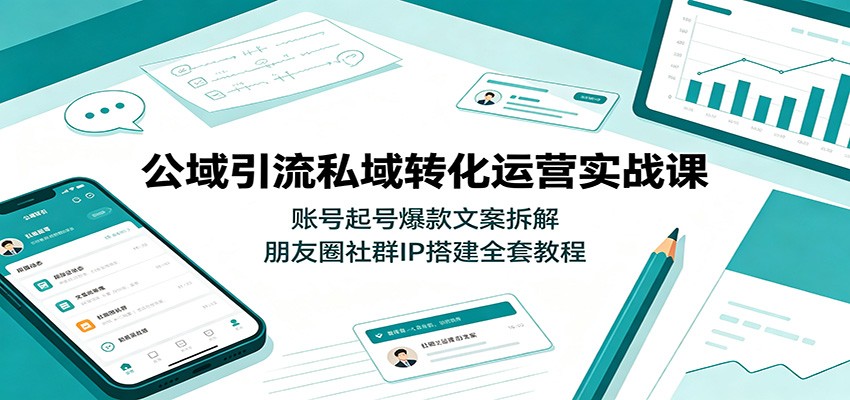 公域引流私域转化运营实战课：账号起号爆款文案拆解，朋友圈社群IP搭建全套教程-云创网
