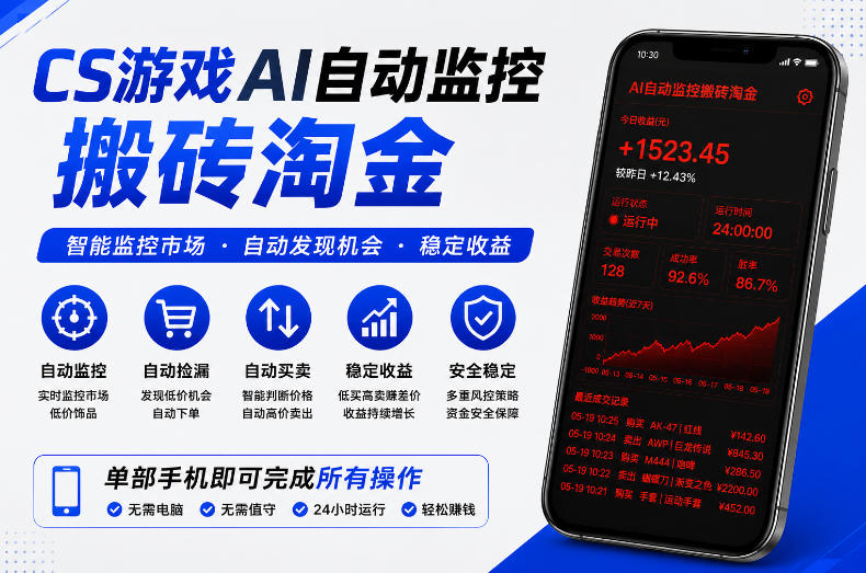 CS游戏AI自动监控搬砖淘金，稳定运行多年，支持任何形式验证，日入300+【揭秘】-云创网