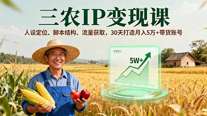 三农IP变现课，人设定位、脚本结构、流量获取，30天打造月入5万+带货账号-云创网