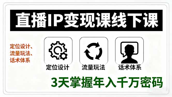 直播IP变现课线下课，定位设计、流量玩法、话术体系，3天掌握年入千万密码-云创网