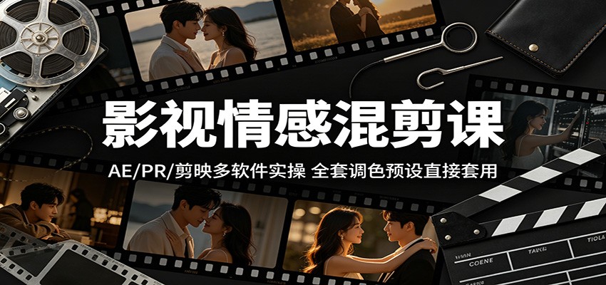 影视情感混剪课：AE/PR/剪映多软件实操，全套调色预设直接套用-云创网