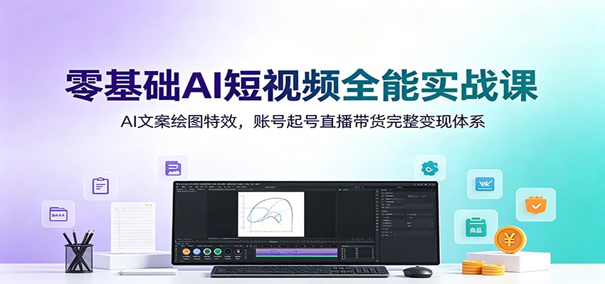 零基础AI短视频全能实战课：AI文案绘图特效，账号起号直播带货完整变现体系-云创网