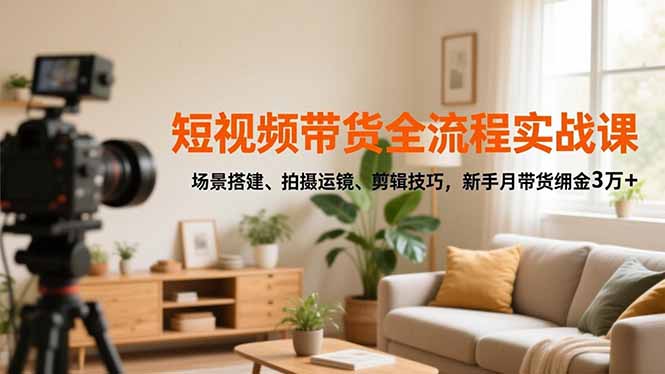 短视频带货全流程实战课，场景搭建、拍摄运镜、剪辑技巧，新手月带货佣金3万+-云创网