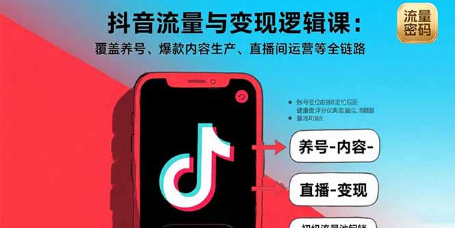 抖音流量与变现逻辑课：覆盖养号、爆款内容生产、直播间运营等全链路-云创网