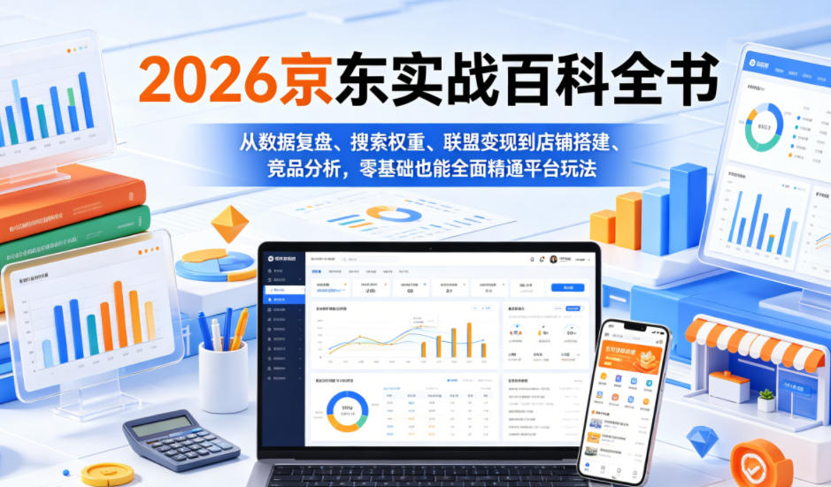 2026京东实战百科全书，从数据复盘、搜索权重、联盟变现到店铺搭建、竞品分析，零基础也能全面精通平台玩法-云创网