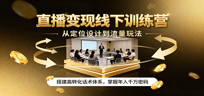 直播变现线下训练营，从定位设计到流量玩法，搭建高转化话术体系，掌握年入千万密码-云创网