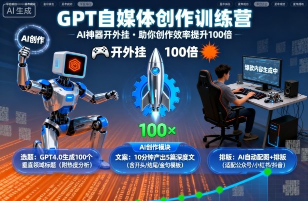 GPT自媒体创作训练营：AI神器开外挂，助你创作效率提升100倍-云创网