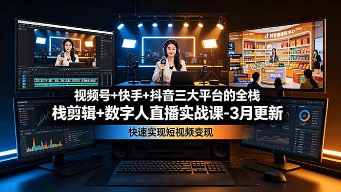 （19146期）视频号+快手+抖音三大平台的全栈剪辑+数字人直播实战课-3月更新：快速实现短视频变现-云创网