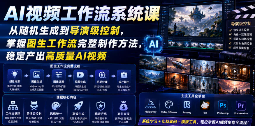 AI视频工作流系统课，从随机生成到导演级控制，掌握图生工作流完整制作方法，稳定产出高质量AI视频-云创网