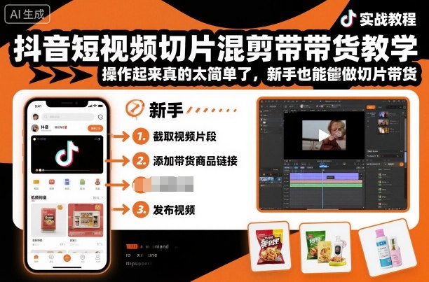 抖音短视频切片混剪带货教学，操作起来真的太简单了，新手也能做切片带货-云创网