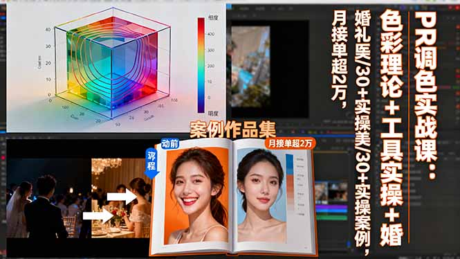 PR调色实战课：色彩理论+工具实操+婚礼医美/30+实操案例，月接单超2万-云创网