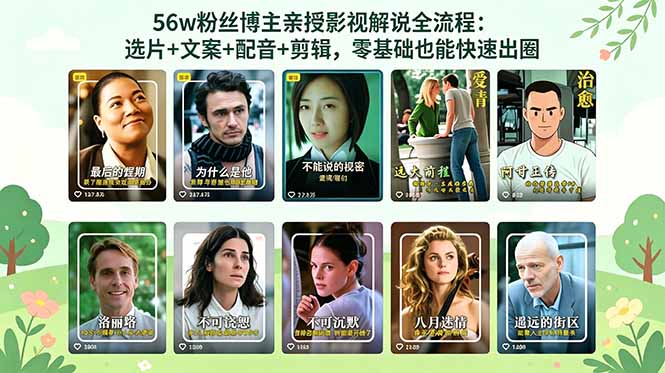 56万粉丝博主亲授影视解说全流程：选片+文案+配音+剪辑，零基础也能快速出圈-云创网