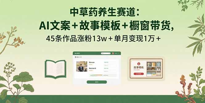 中草药养生赛道：AI文案+故事模板+橱带货，45条作品涨粉13w+单月变现1万+-云创网