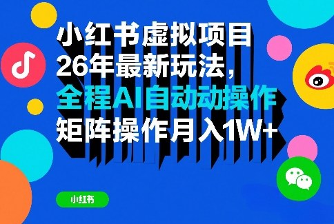 小红书虚拟项目26年最新玩法，全程AI自动操作，矩阵操作月入1W＋【揭秘】-云创网