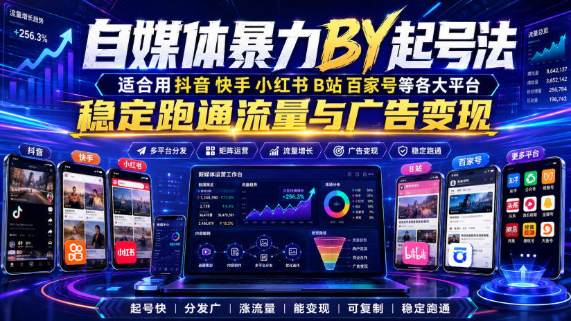 自媒体暴力搬运起号法，适合用抖音快手小红书B站百家号等各大平台，稳定跑通流量与广告变现-云创网