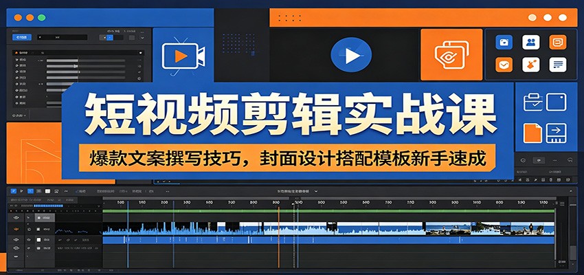 短视频剪辑实战课：爆款文案撰写技巧，封面设计搭配模板新手速成-云创网