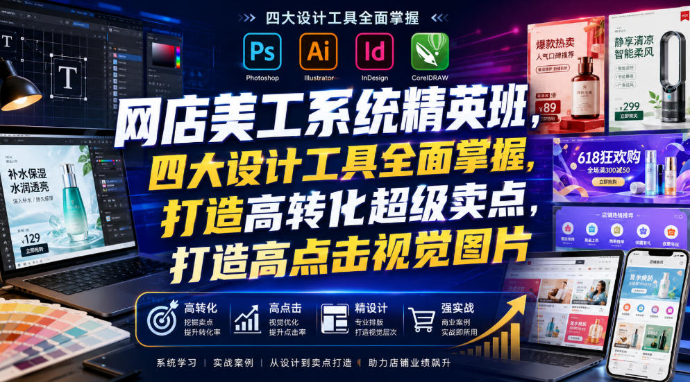 网店美工系统精英班，四大设计工具全面掌握，打造高转化超级卖点，打造高点击视觉图片（2026年7月）-云创网
