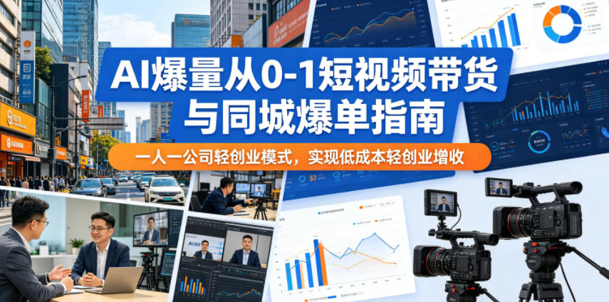 AI爆量从0-1短视频带货与同城爆单指南，一人一公司轻创业模式，实现低成本轻创业增收-云创网
