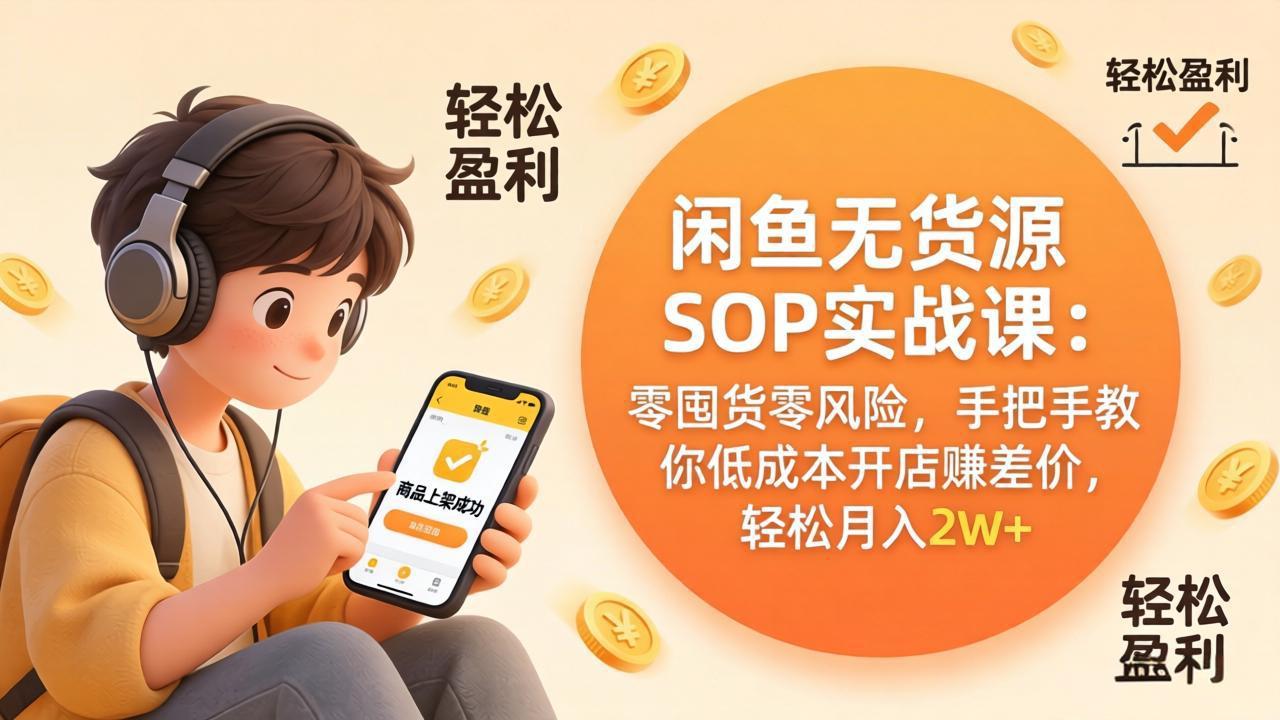 闲鱼无货源SOP实战课：零囤货零风险，手把手教你低成本开店赚差价，轻松月入2w+-云创网