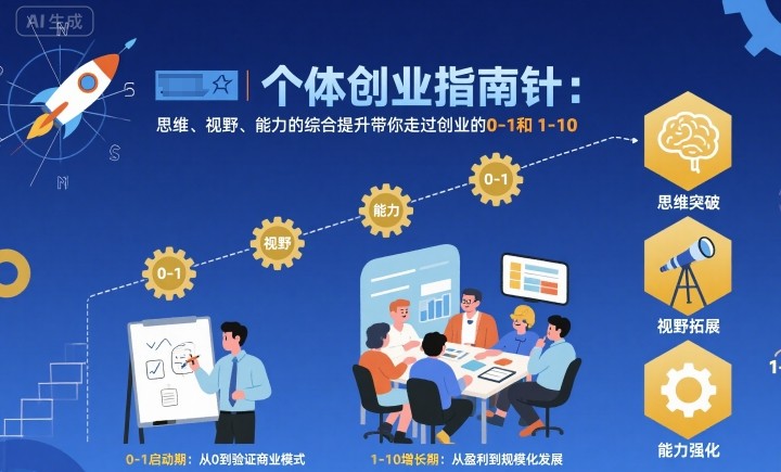 个体创业指南针，思维、视野、能力的综合提升带你走过创业的0-1和1-10【音频】-云创网
