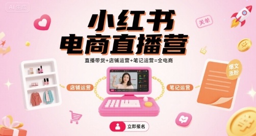 小红书电商直播营，直播带货+店铺运营+笔记运营=全电商-云创网