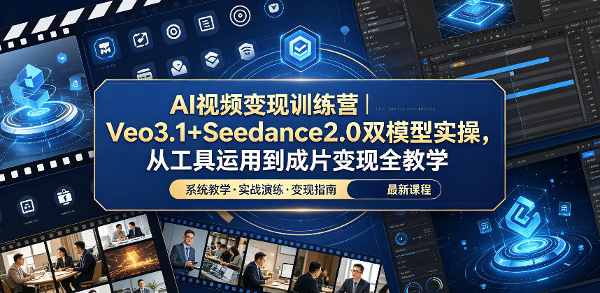 AI视频变现训练营｜Veo3.1+Seedance2.0双模型实操，从工具运用到成片变现全教学-云创网
