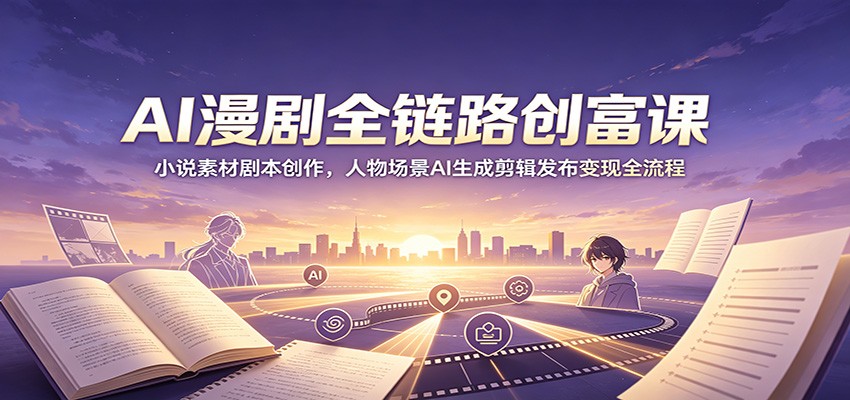 AI漫剧全链路创富课：小说素材剧本创作，人物场景AI生成剪辑发布变现全流程-云创网