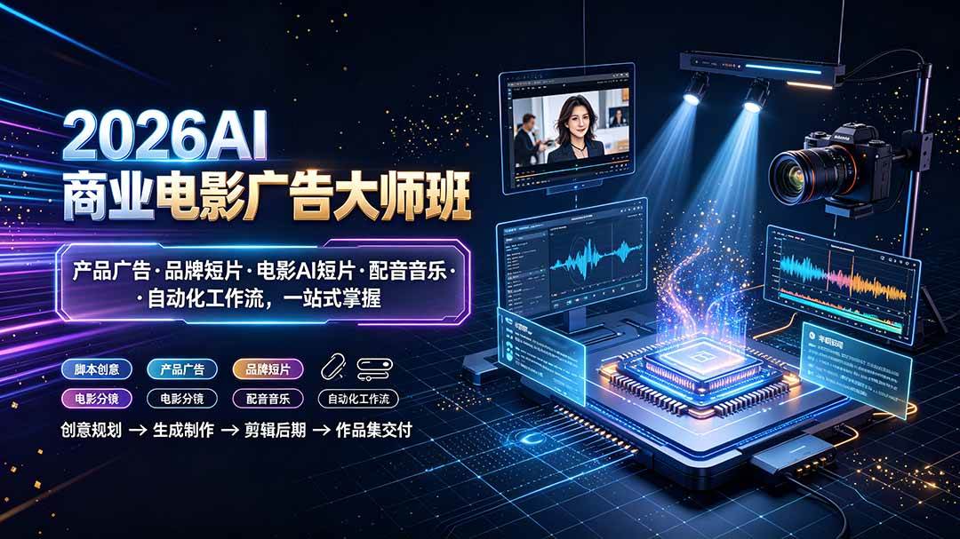 （19303期）2026AI商业电影广告大师班：产品广告&middot;品牌短片&middot;电影AI短片&middot;配音音乐&middot;自动化工作流，一站式掌握