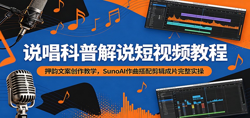 说唱科普解说短视频教程：押韵文案创作教学，SunoAI作曲搭配剪辑成片完整实操-云创网