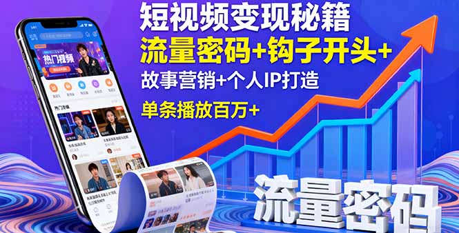 短视频变现秘籍，流量密码+钩子开头+故事营销+个人IP打造，单条播放百万+-云创网