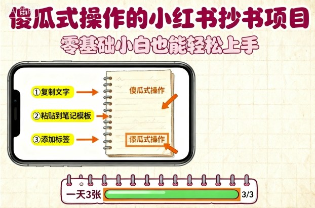 傻瓜式操作的小红书抄书项目，会复制粘贴就行，零基础小白也能一天3张-云创网