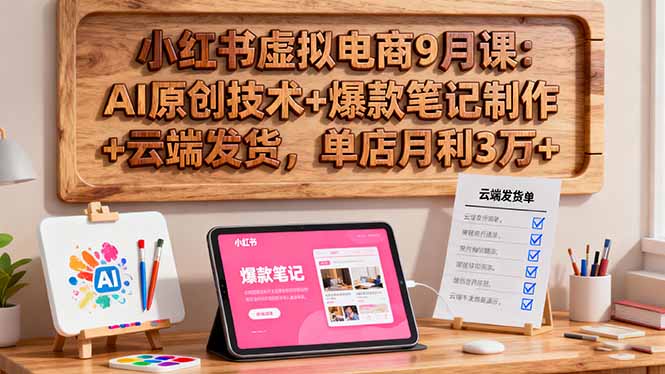 小红书虚拟电商9月课：AI原创技术+爆款笔记制作+云端发货，单店月利3万+-云创网
