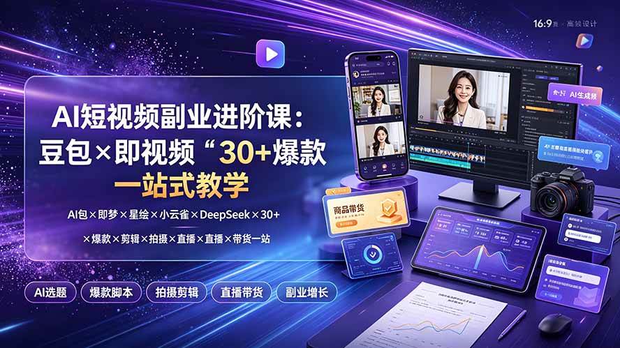 （19458期）AI短视频副业进阶课：豆包&times;即梦&times;星绘&times;小云雀&times;DeepSeek&times;30+爆款&times;剪辑&times;拍摄&times;直播&times;带货一站式教学