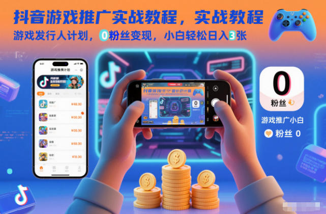 抖音游戏推广实战教程，游戏发行人计划，0粉丝变现，小白轻松日入3张-云创网