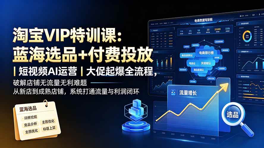 （19607期）淘宝VIP特训课-更新：蓝海选品+付费投放｜短视频AI运营｜大促起爆全流程，破解店铺无流量无利润难题-云创网