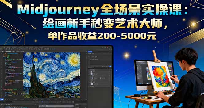 Midjourney全场景实操课：绘画新手秒变艺术大师，单作品收益200-5000元-云创网