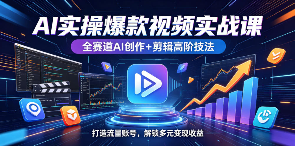 AI实操爆款视频实战课，全赛道AI创作+剪辑高阶技法，打造流量账号，解锁多元变现收益-云创网
