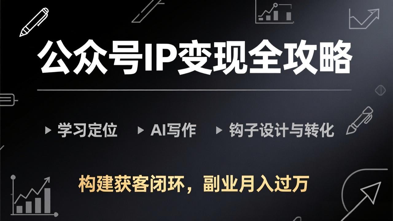 公众号IP变现全攻略-更新，学习定位、AI写作、钩子设计与转化，构建获客闭环，副业月入过万-云创网