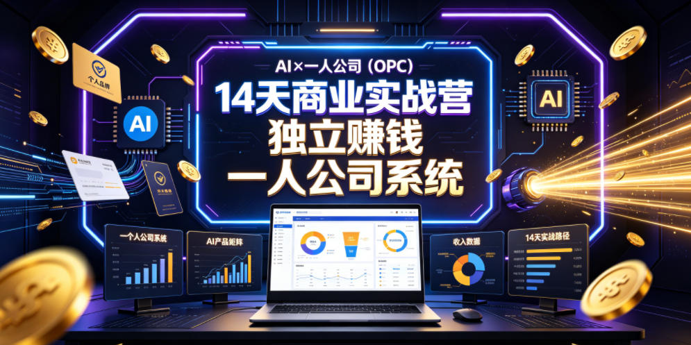 AI×一人公司（OPC）14天商业实战营，用AI帮你搭建一个属于你自己的、能独立賺钱的一人公司系统-云创网