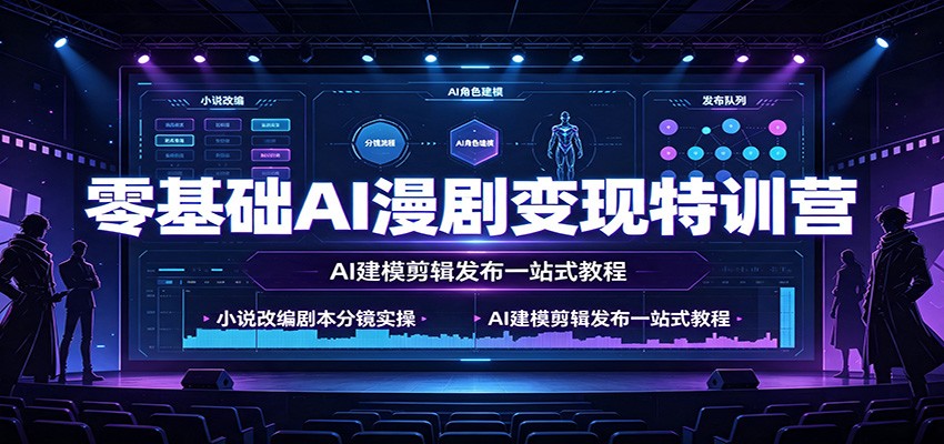 零基础AI漫剧变现特训营：小说改编剧本分镜实操，AI建模剪辑发布一站式教程-云创网