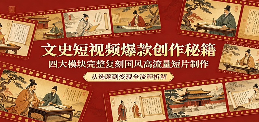 文史短视频爆款创作秘籍：四大模块完整复刻国风高流量短片制作-云创网