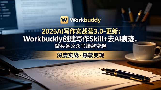 2026AI写作实战营3.0-更新：Workbuddy创建写作Skill+去AI痕迹，微头条公众号爆款变现-云创网