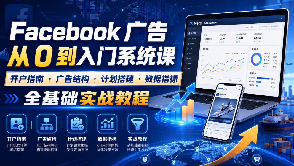 Facebook广告新手从0到入门系统课｜开户指南・广告结构・计划搭建・数据指标全基础实战教程-云创网