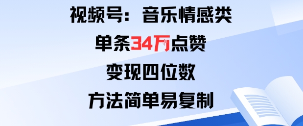 视频号分成计划新玩法：音乐情感类单条34W点赞，变现四位数，方法简单易复制-云创网