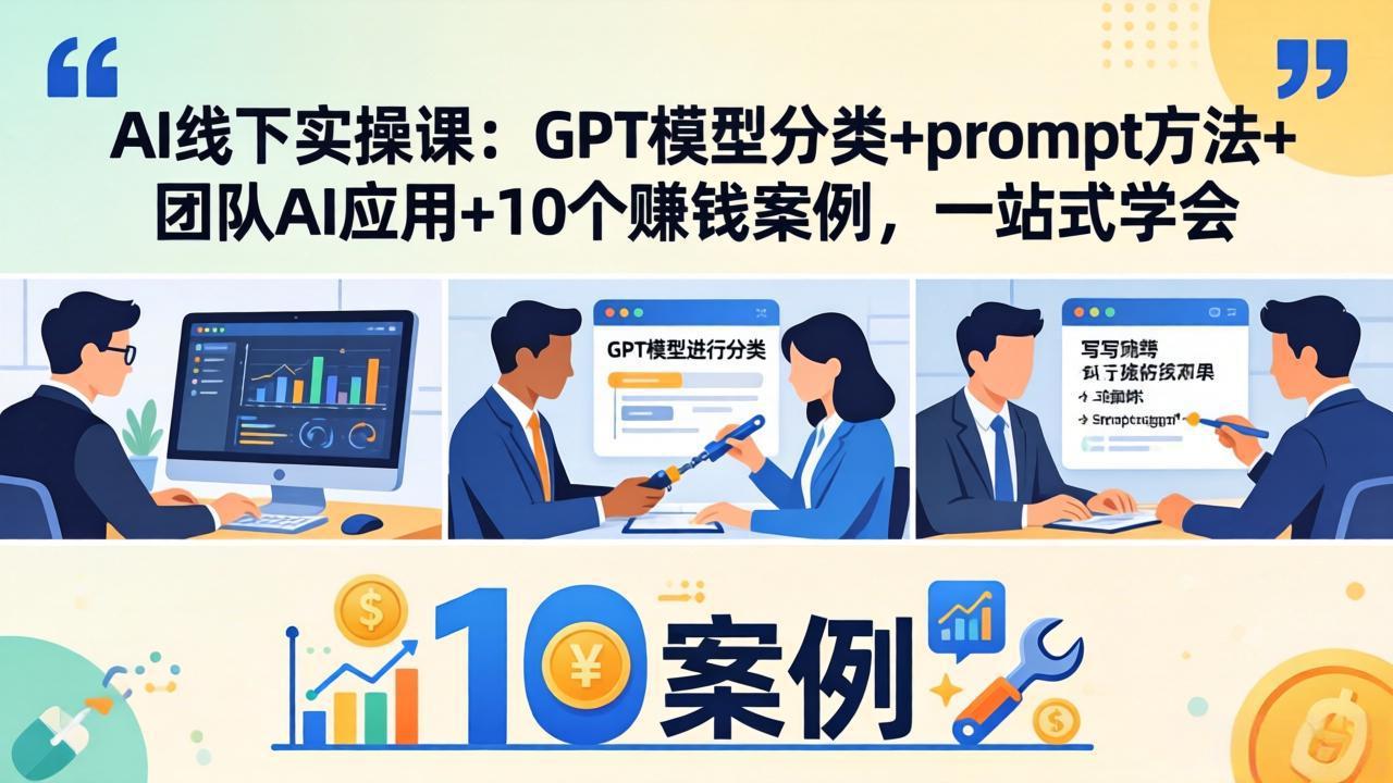 AI线下实操课：GPT模型分类+prompt方法+团队AI应用+10个赚钱案例，一站式学会-云创网