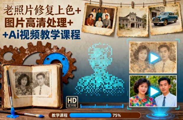老照片修复上色+图片高清处理+Ai视频教学课程-云创网