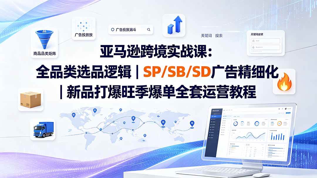 （19563期）亚马逊跨境实战课-更新：全品类选品逻辑｜SP/SB/SD广告精细化｜新品打爆旺季爆单全套运营教程-云创网