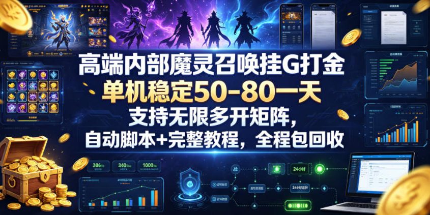 高端内部魔灵召唤挂G打金，单机稳定50-80一天，支持无限多开矩阵，自动脚本+完整教程，全程包回收【揭秘】-云创网