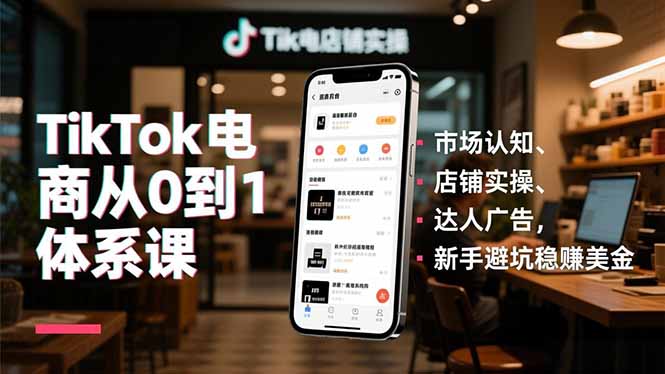 TikTok电商从0到1体系课，市场认知、店铺实操、达人广告，新手避坑稳赚美金-云创网