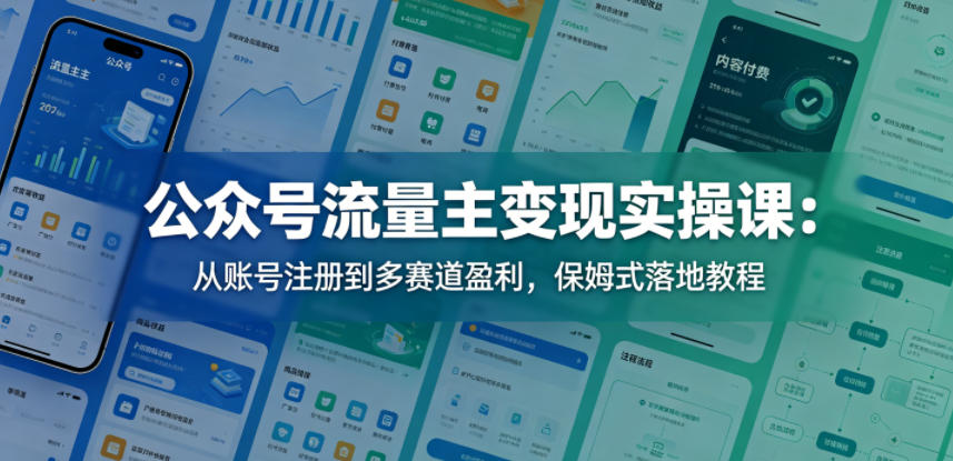 公众号流量主变现实操课：从账号注册到多赛道盈利，保姆式落地教程-云创网